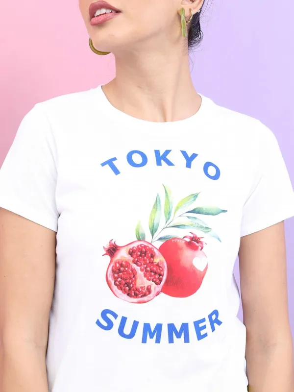  Tokyo Talkies Women White Printed Round Neck T-Shirts