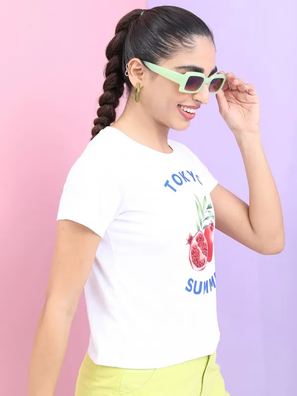  Tokyo Talkies Women White Printed Round Neck T-Shirts