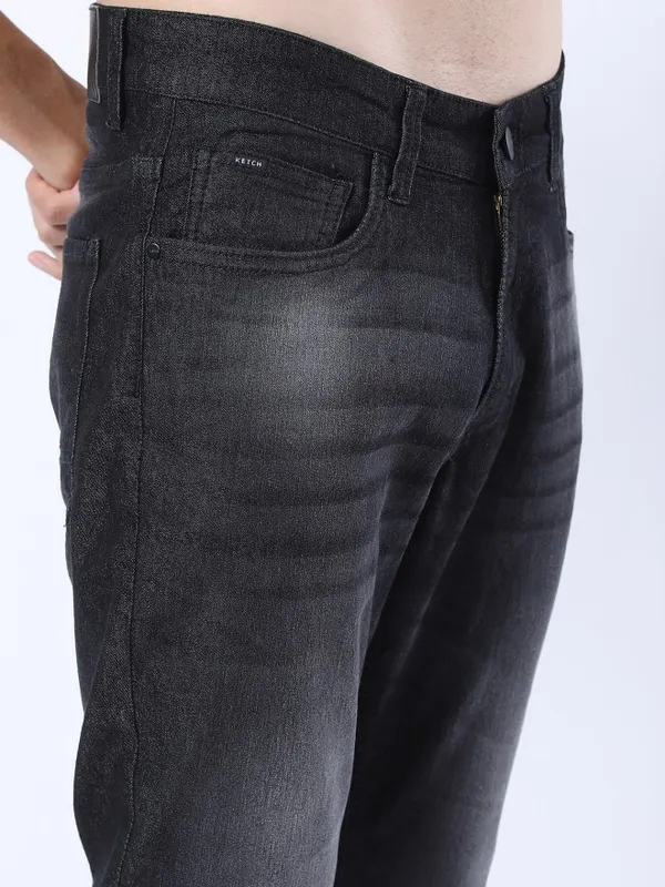  Ketch Men Charcoal Straight Fit Clean Look Jeans
