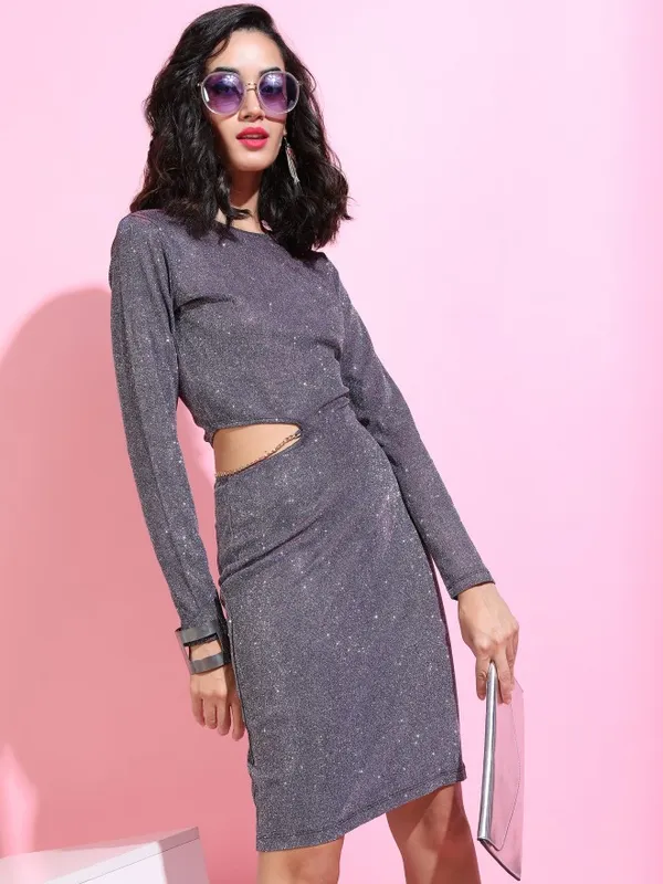  Tokyo Talkies Women Silver Self Design Bodycon Dresses