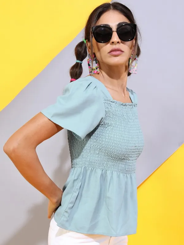  Tokyo Talkies Women Blue Solid Regular Tops