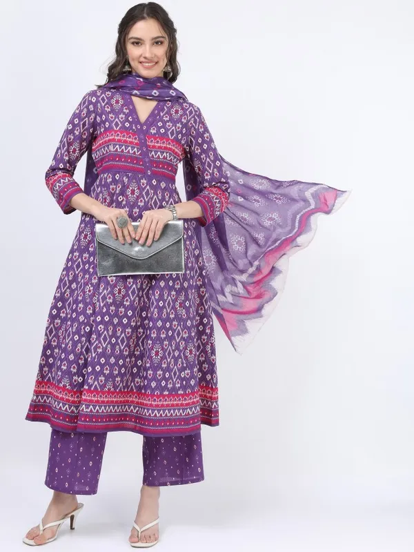  Vishudh Women Purple Printed Kurta Sets