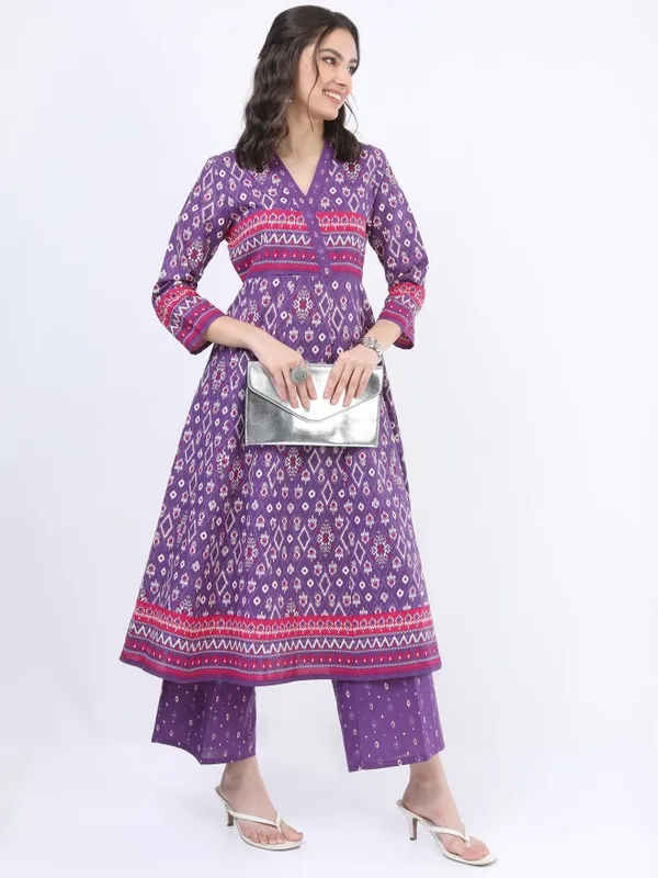  Vishudh Women Purple Printed Kurta Sets