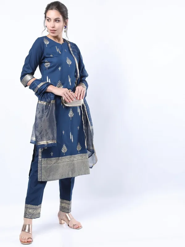  Ketch Women Teal Printed Kurta Sets