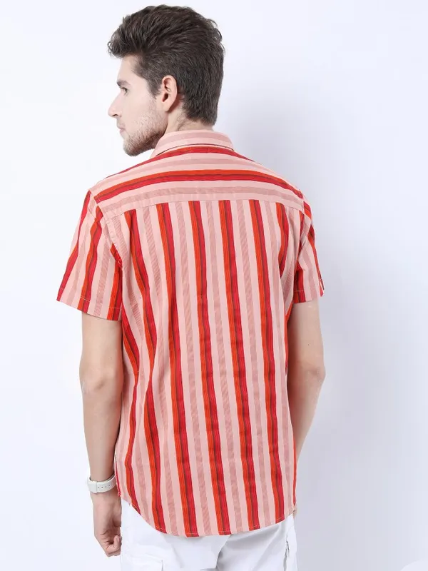 Highlander Men Red Striped Slim Fit Casual Shirt