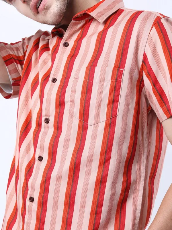 Highlander Men Red Striped Slim Fit Casual Shirt