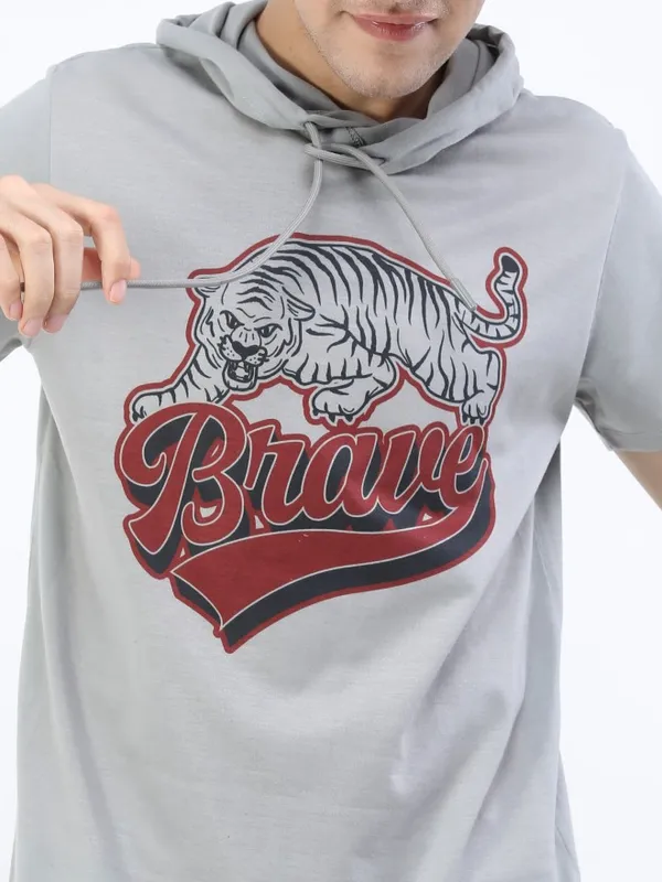  Highlander Men Grey Printed Hood T-Shirts
