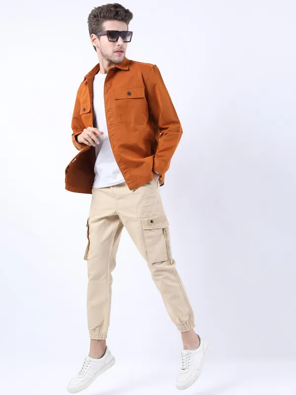  Highlander Men Beige Slim Fit Solid Casual Trousers