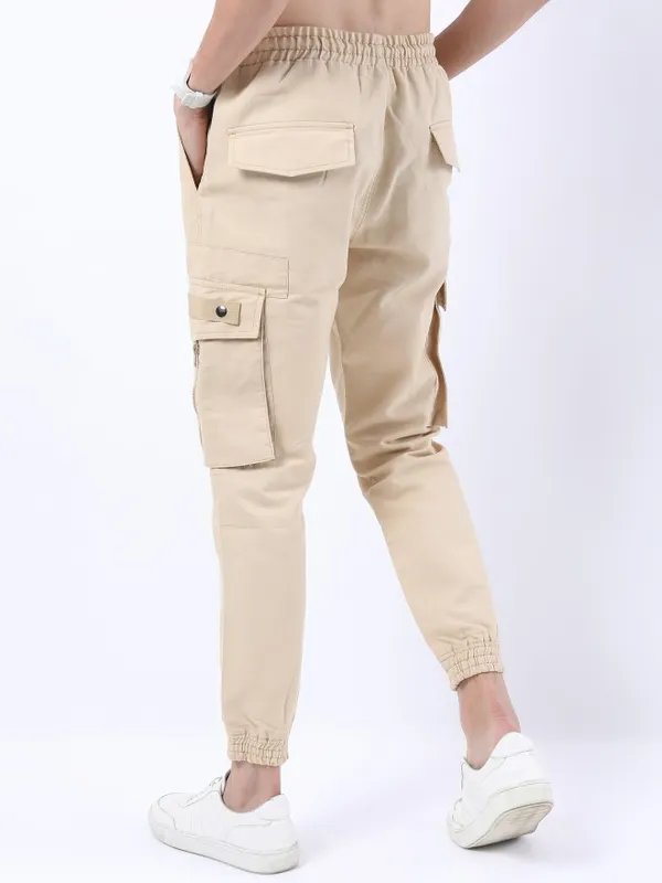  Highlander Men Beige Slim Fit Solid Casual Trousers