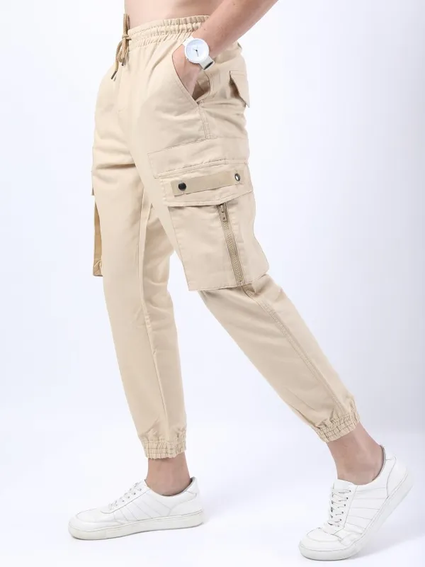  Highlander Men Beige Slim Fit Solid Casual Trousers
