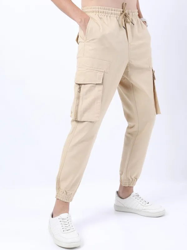  Highlander Men Beige Slim Fit Solid Casual Trousers