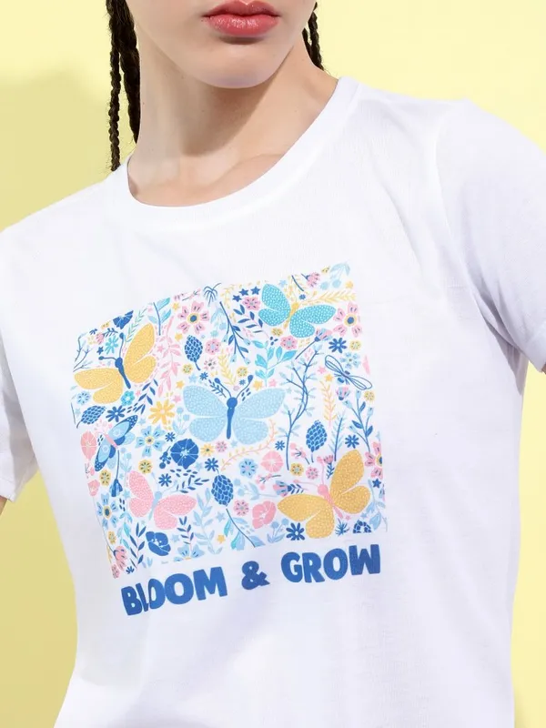  Tokyo Talkies Women White Printed Round Neck T-Shirts