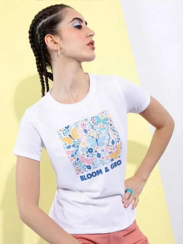  Tokyo Talkies Women White Printed Round Neck T-Shirts