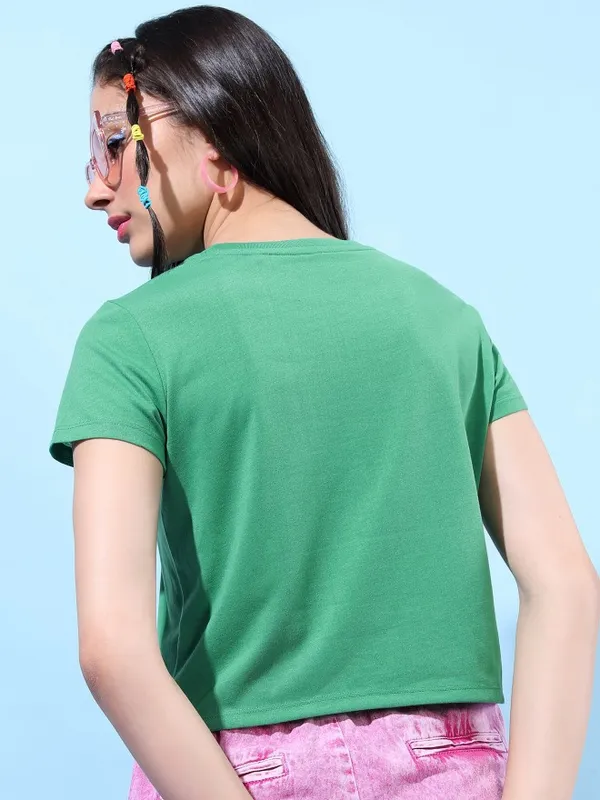  Tokyo Talkies Women Green Printed Round Neck T-Shirts
