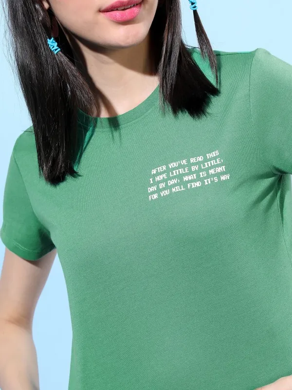  Tokyo Talkies Women Green Printed Round Neck T-Shirts