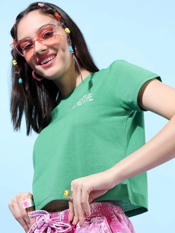  Tokyo Talkies Women Green Printed Round Neck T-Shirts