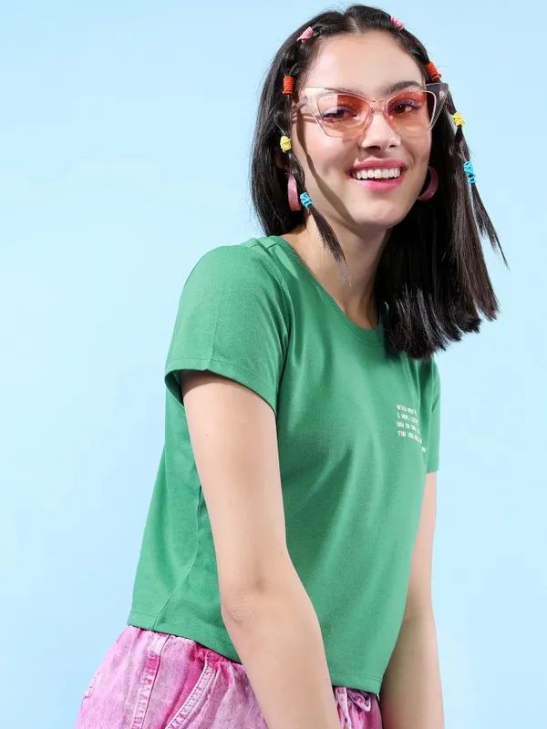  Tokyo Talkies Women Green Printed Round Neck T-Shirts