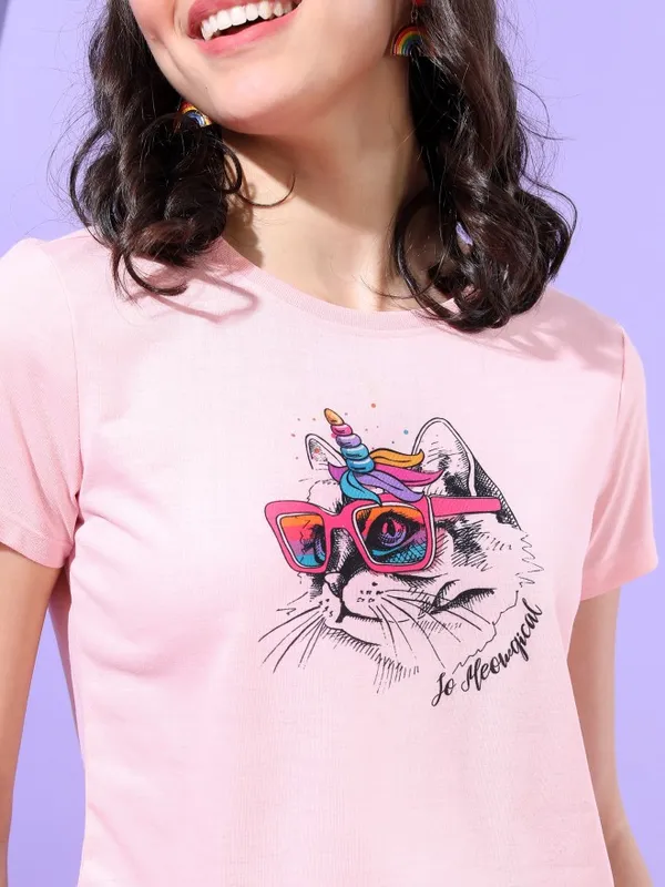  Tokyo Talkies Women Pink Printed Round Neck T-Shirts