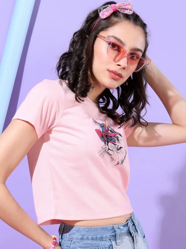 Tokyo Talkies Women Pink Printed Round Neck T-Shirts