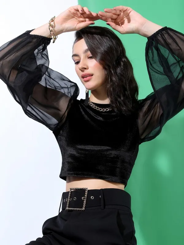  Tokyo Talkies Women Black Solid Regular Tops