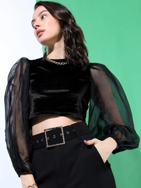  Tokyo Talkies Women Black Solid Regular Tops