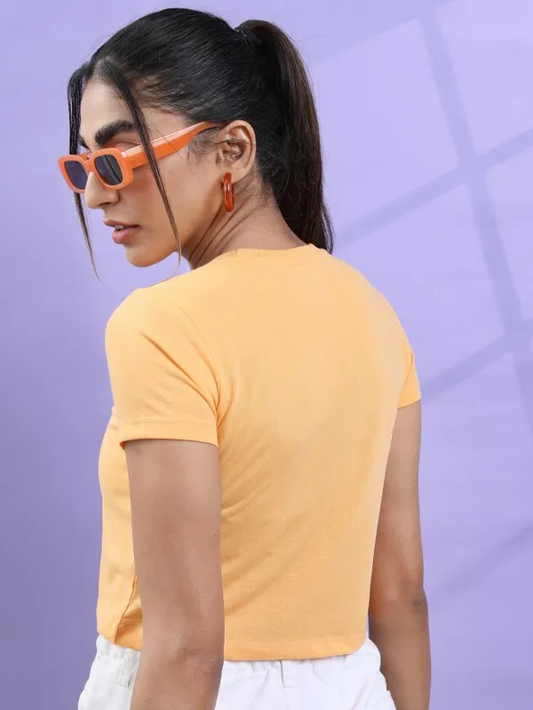 Tokyo Talkies Women Yellow Printed Round Neck T-Shirt