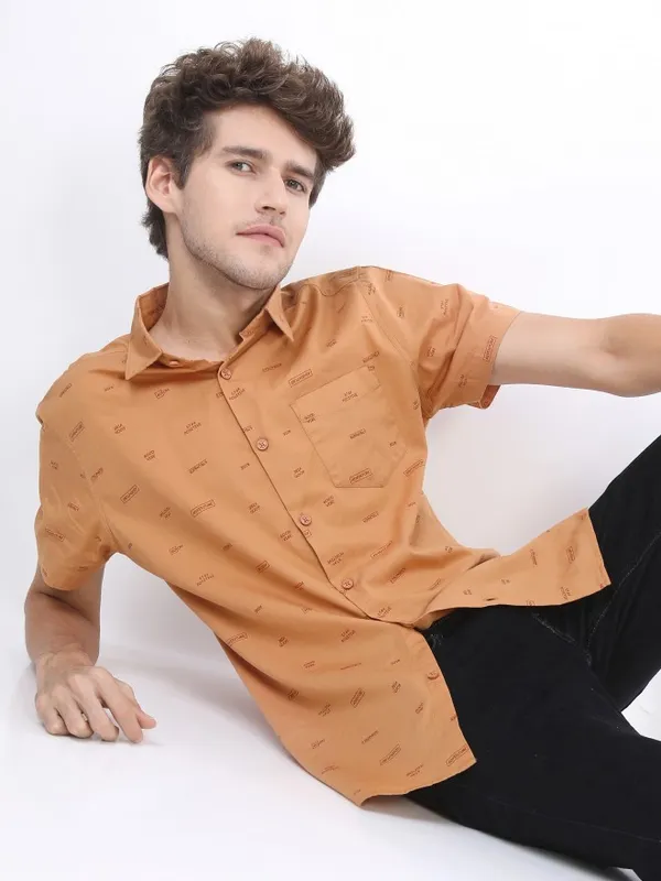  Ketch Men Terracotta Printed Slim Fit Casual Shirts