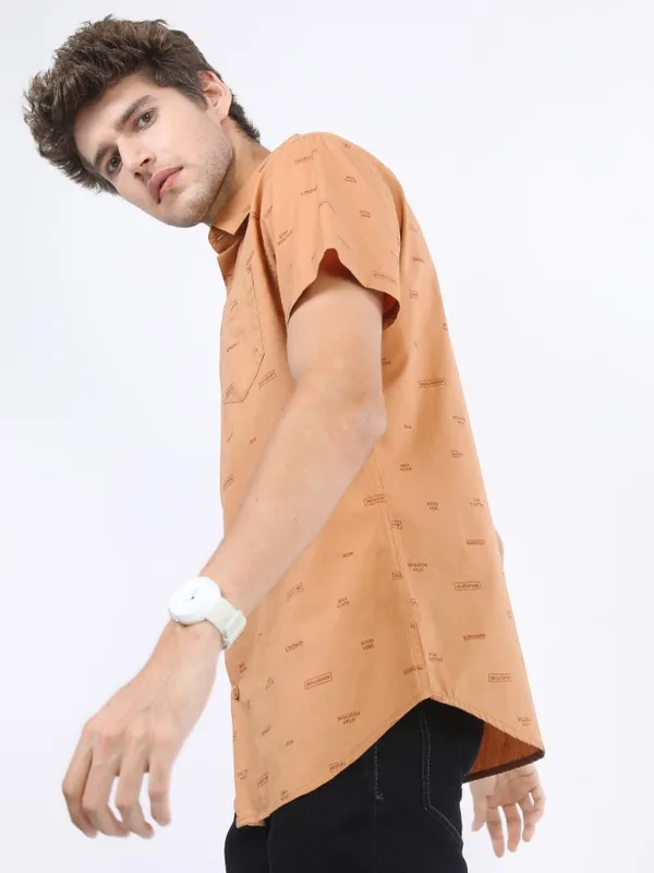  Ketch Men Terracotta Printed Slim Fit Casual Shirts