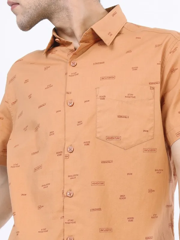  Ketch Men Terracotta Printed Slim Fit Casual Shirts