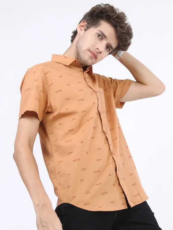 Ketch Men Terracotta Printed Slim Fit Casual Shirts