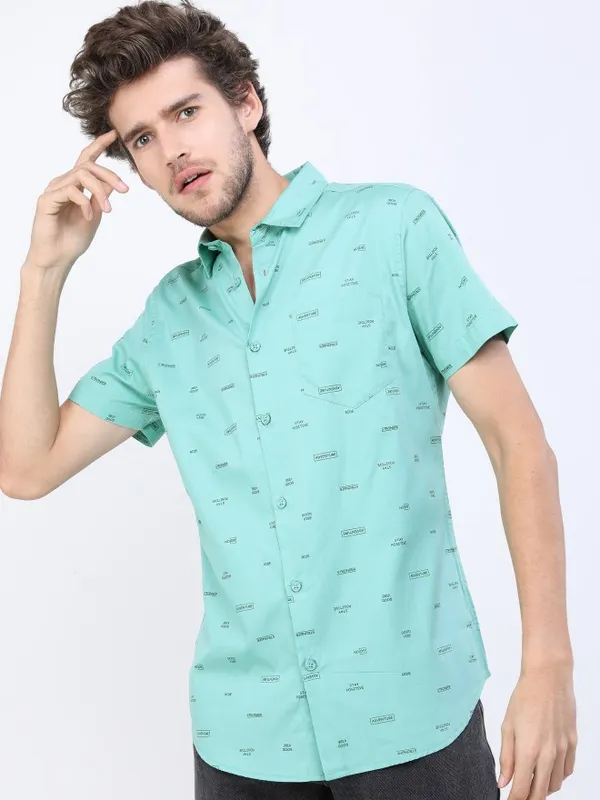  Ketch Men Green Printed Slim Fit Casual Shirts