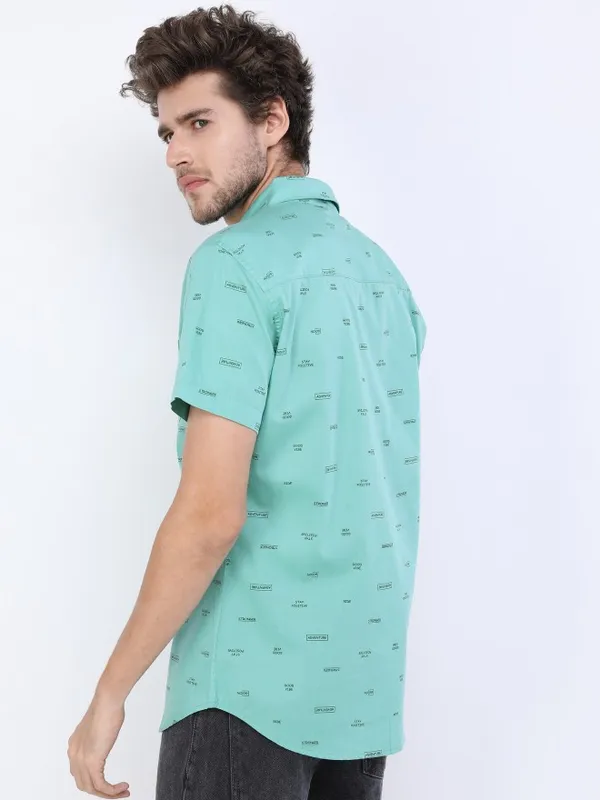  Ketch Men Green Printed Slim Fit Casual Shirts