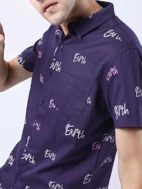  Ketch Men Purple Printed Slim Fit Casual Shirts