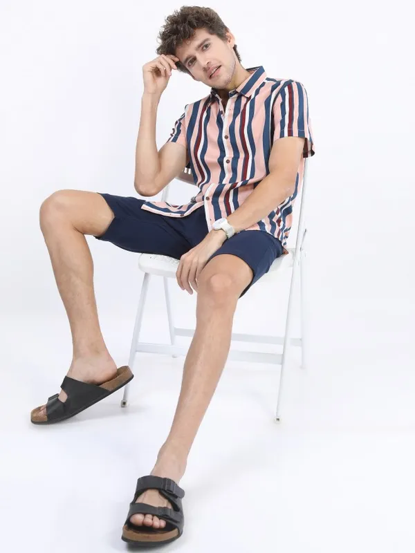  Ketch Men Pink Striped Slim Fit Casual Shirts