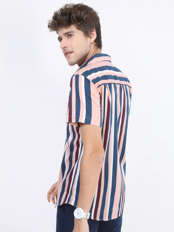  Ketch Men Pink Striped Slim Fit Casual Shirts