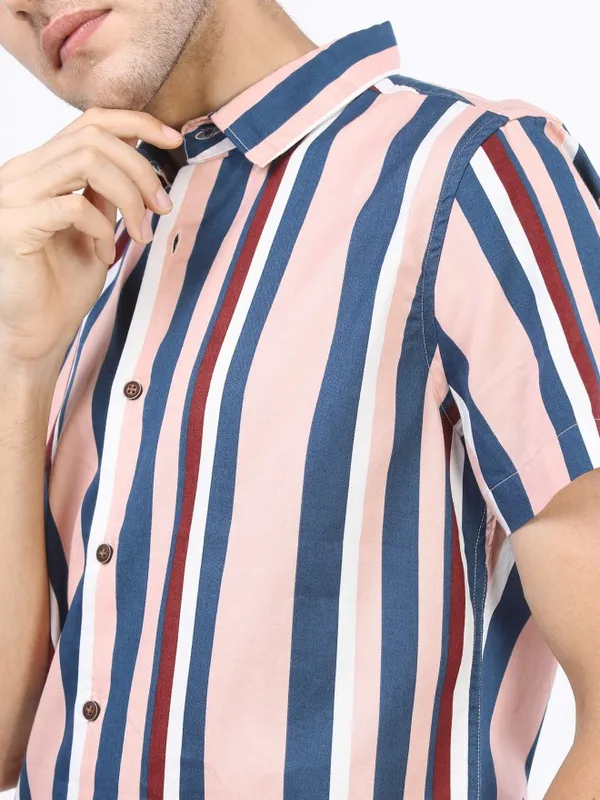  Ketch Men Pink Striped Slim Fit Casual Shirts