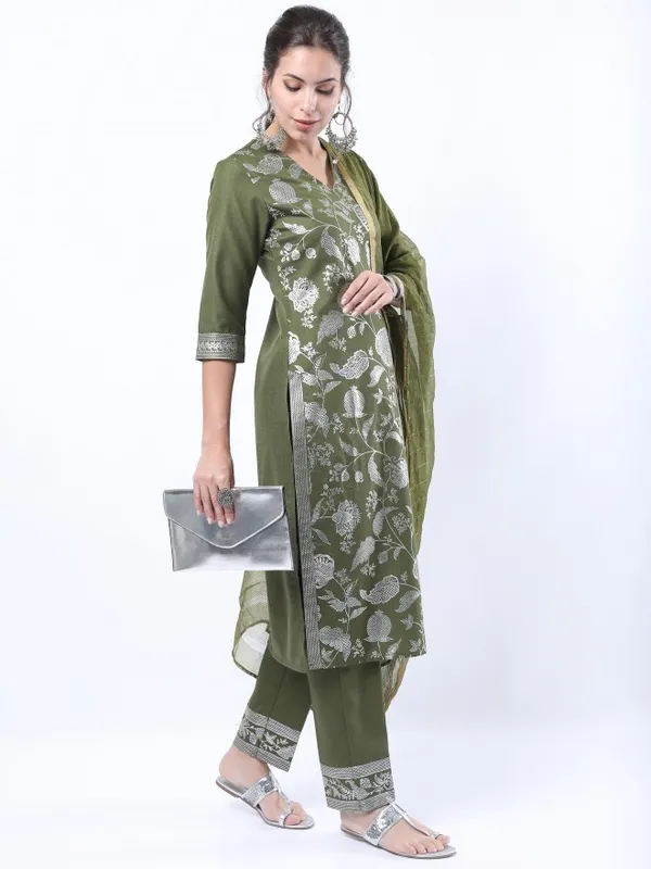 Women Printed Kurta with Trouser & Dupatta