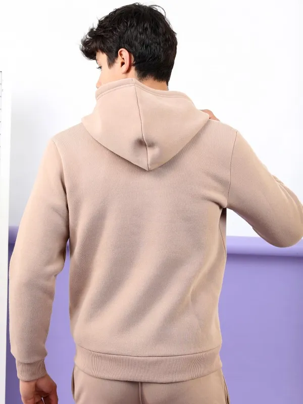  Highlander Men Beige Hood Front-Open Sweatshirts