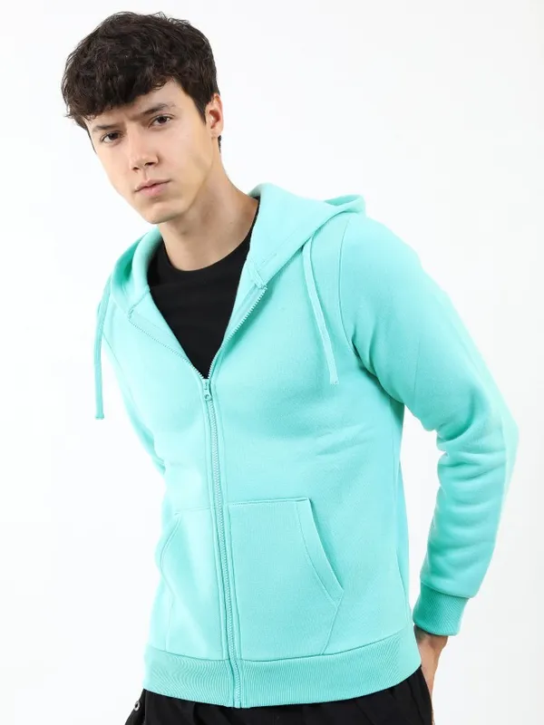  Ketch Men Blue Hood Front-Open Sweatshirts