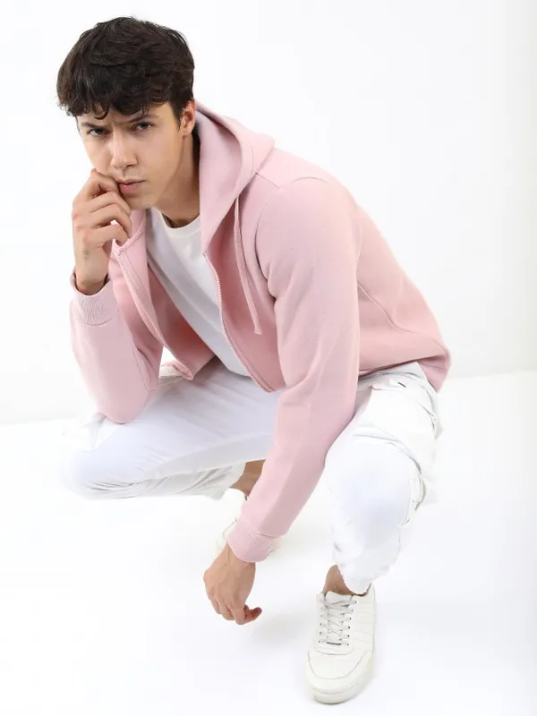  Ketch Men Pink Hood Front-Open Sweatshirts