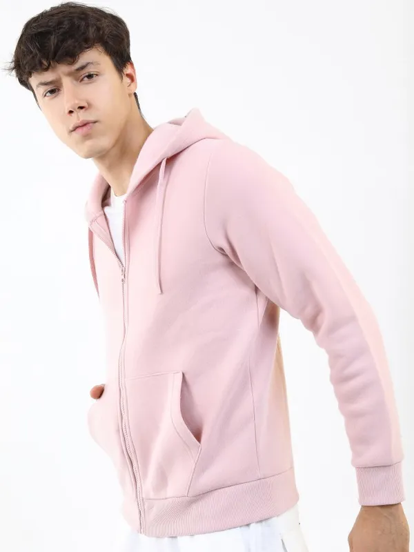  Ketch Men Pink Hood Front-Open Sweatshirts
