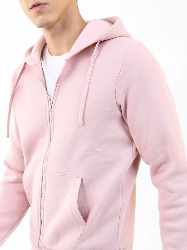  Ketch Men Pink Hood Front-Open Sweatshirts