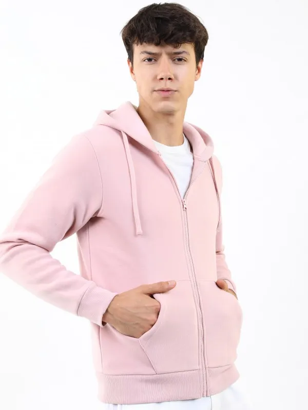  Ketch Men Pink Hood Front-Open Sweatshirts