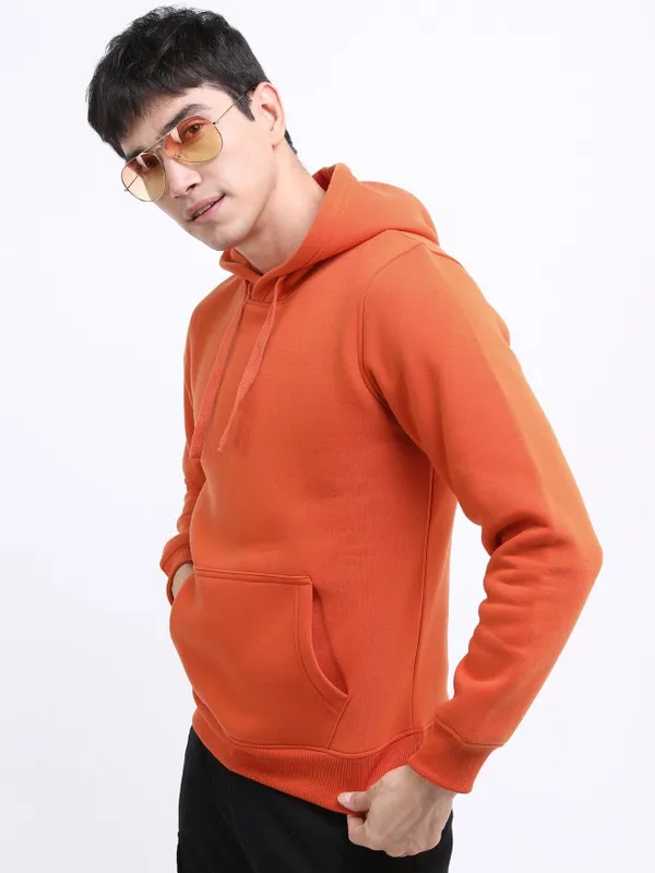  Ketch Men Orange Hood Pullover Sweatshirts