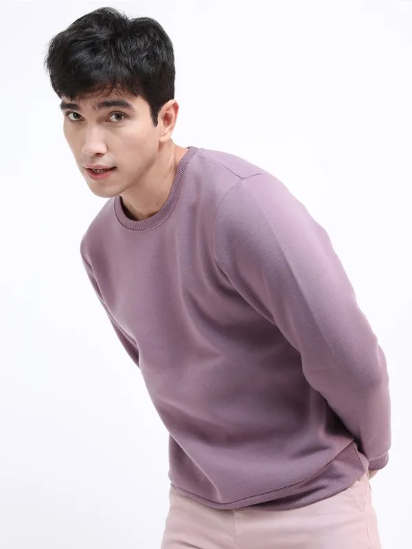  Highlander Men Purple Round Neck Pullover Sweatshirts
