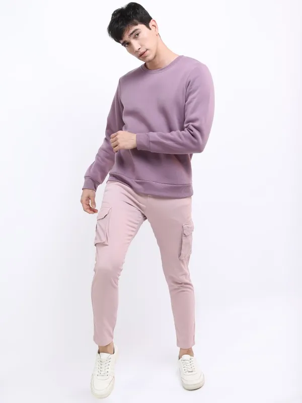  Highlander Men Purple Round Neck Pullover Sweatshirts