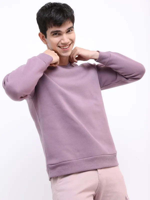  Highlander Men Purple Round Neck Pullover Sweatshirts
