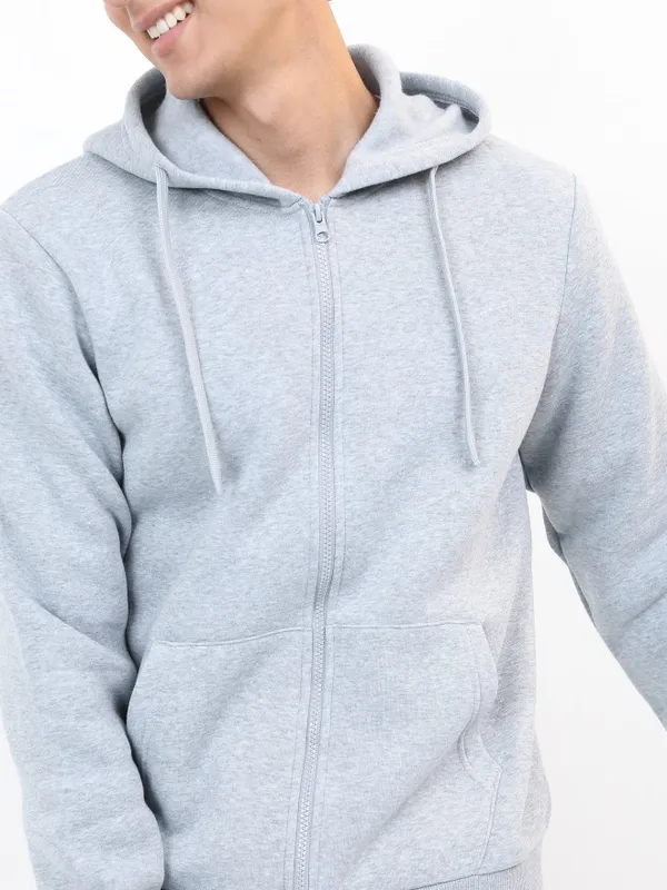  Highlander Men Grey Hood Front-Open Sweatshirts