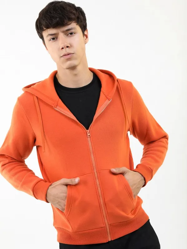  Ketch Men Orange Hood Front-Open Sweatshirts