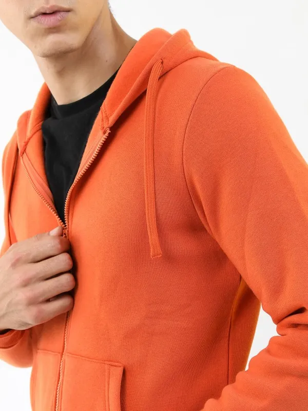  Ketch Men Orange Hood Front-Open Sweatshirts